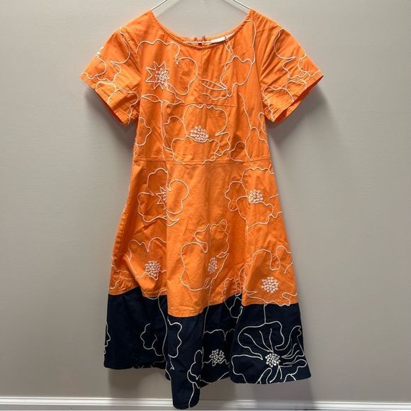 Eshakti Dress Orange Navy Blue Floral Print Custom Fit And Flare Midi Small? - Picture 5 of 8